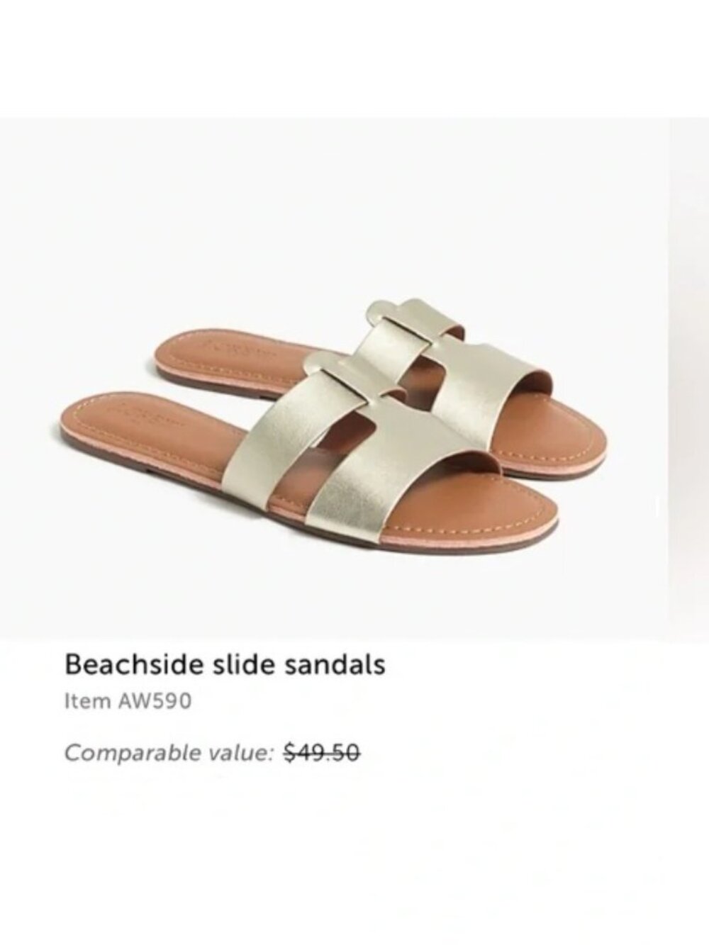 J. Crew Beachside Sandals Slides Gold Size 10 Metallic Womens Shoes Open Toe